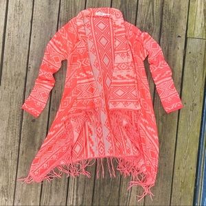 Neon Pink & Tan Southwest Aztec Print Cardigan